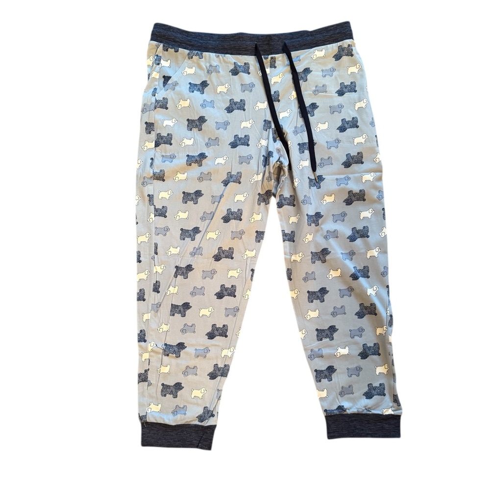 Women’s Dog Print Pajama Bottoms - Gray and White